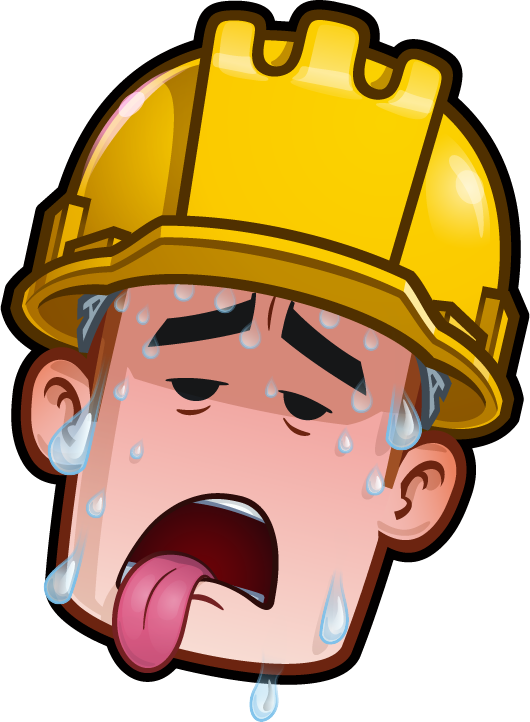 illustration of overheated worker with hard hat