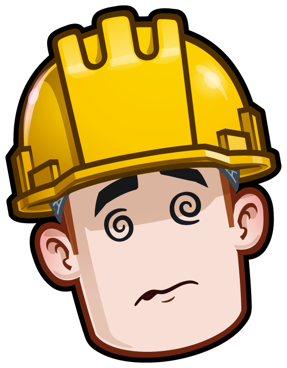 illustration of dizzy worker with hard hat